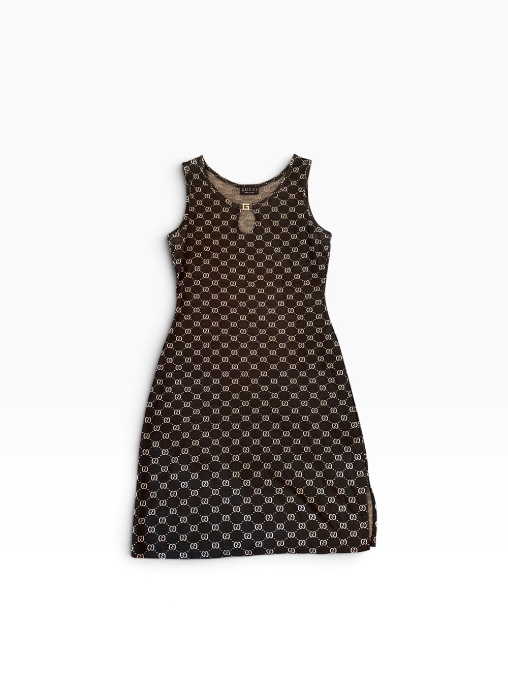 Vintage Gucci Black & Cream Monogram Sleeveless Mini Dress